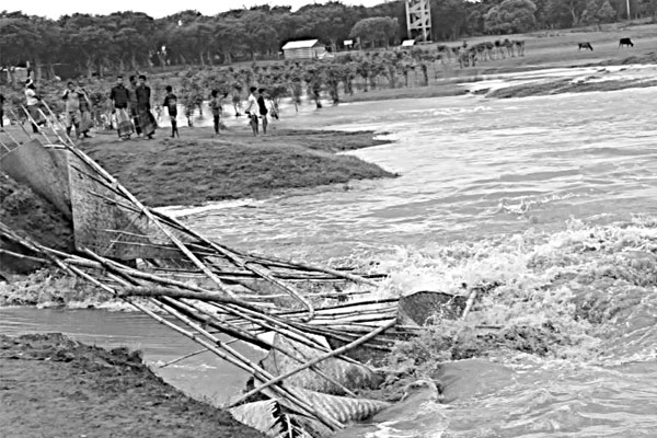 বাঁধ ভেঙে হাওরে ঢুকছে পানি, উদ্বিগ্ন কৃষক