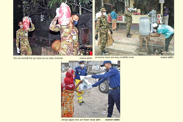 আর্তমানবতা ও মানুষকে ঘরে রাখতে কাজ করছে সেনা র‌্যাব পুলিশ