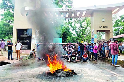 ছাত্রলীগের পদবঞ্চিতদের বিক্ষোভ ভাঙচুর আগুন