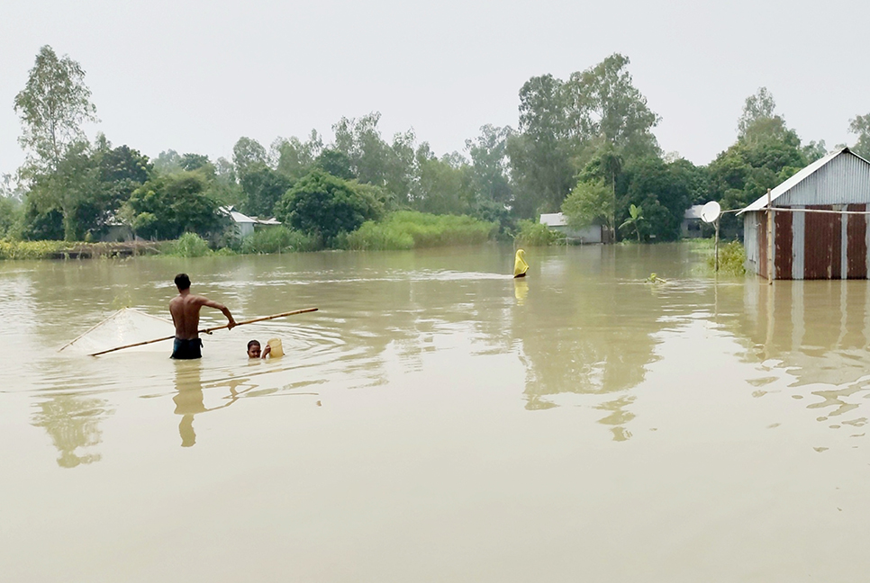 তলিয়ে যাচ্ছে নিম্নাঞ্চলের ফসলি জমি, দুশ্চিন্তায় পড়েছেন কৃষক

