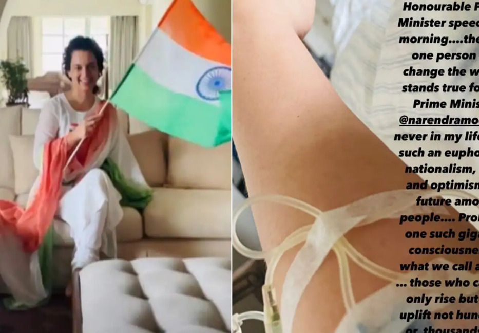 Kangana celebrates India’s Independence Day with cannula in arm
