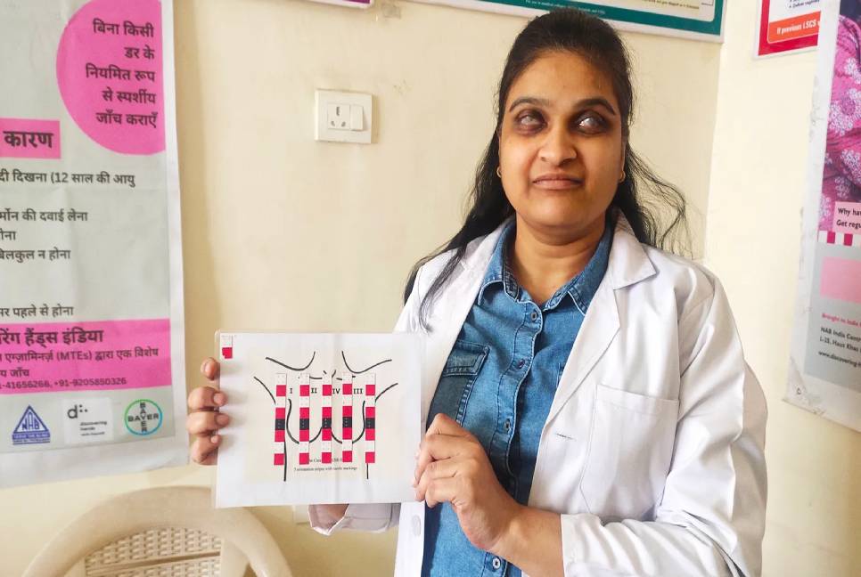 Indian blind women detecting early stage breast cancer
