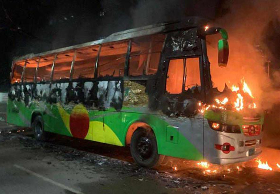 Bus torched in Tejgaon area of the city 