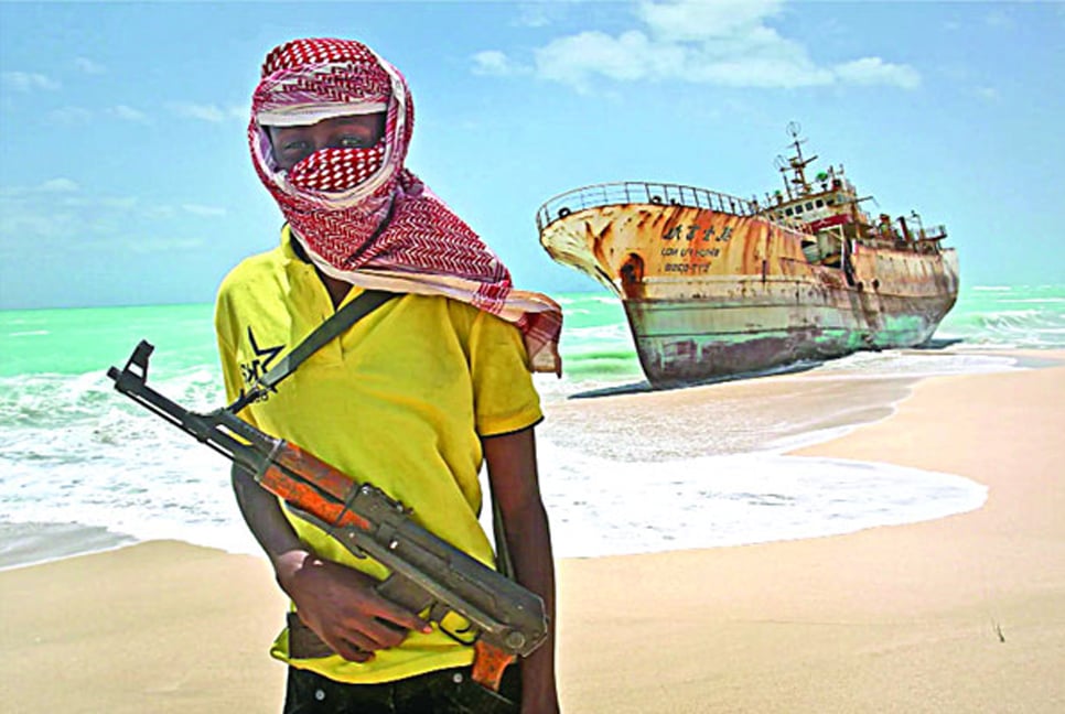 Pirates steering the ship towards Somalia coast