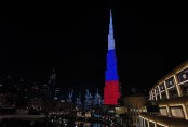Burj Khalifa lit up in Russian flag colors